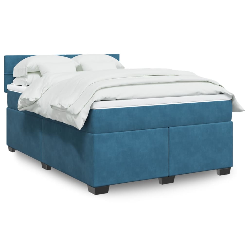 Boxspring met matras fluweel blauw 140x200 cm is nu te koop bij PeponiXL, paradijselijk wonen!