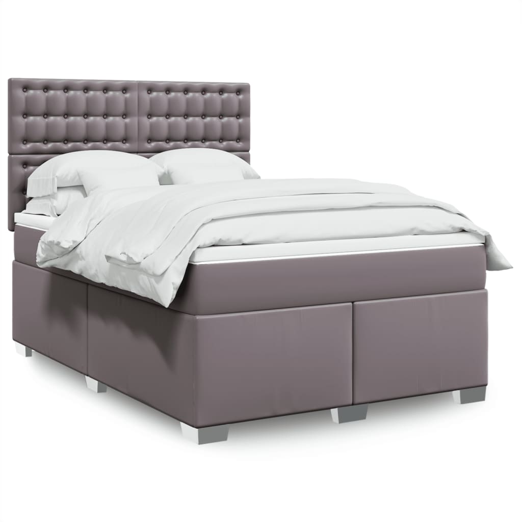 Boxspring met matras kunstleer grijs 140x190 cm is nu te koop bij PeponiXL, paradijselijk wonen!