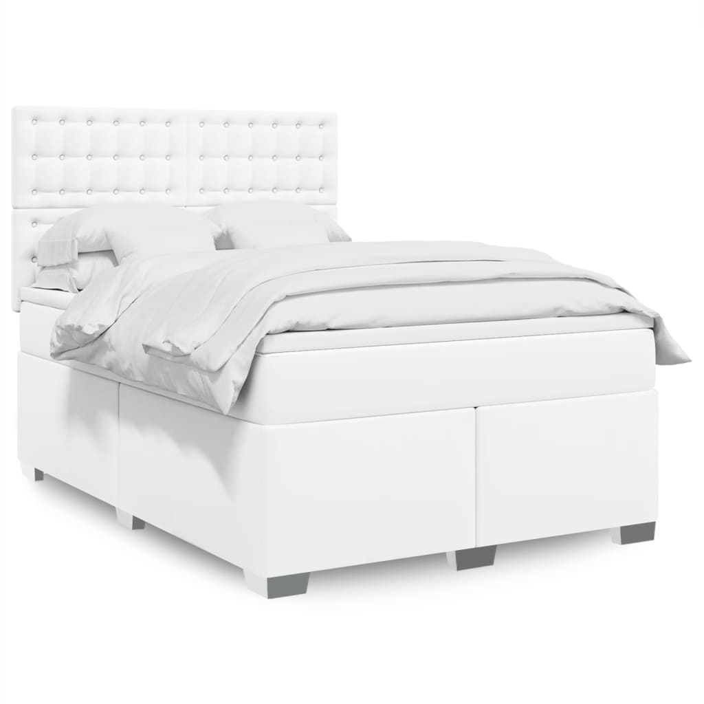 Boxspring met matras kunstleer wit 140x200 cm is nu te koop bij PeponiXL, paradijselijk wonen!