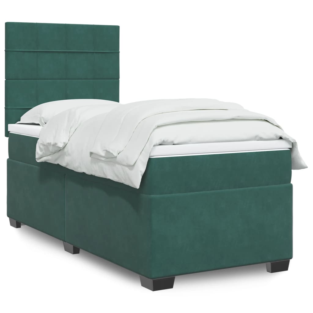 Boxspring met matras fluweel donkergroen 90x190 cm is nu te koop bij PeponiXL, paradijselijk wonen!