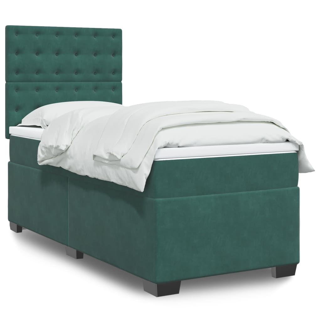 Boxspring met matras fluweel donkergroen 90x190 cm is nu te koop bij PeponiXL, paradijselijk wonen!