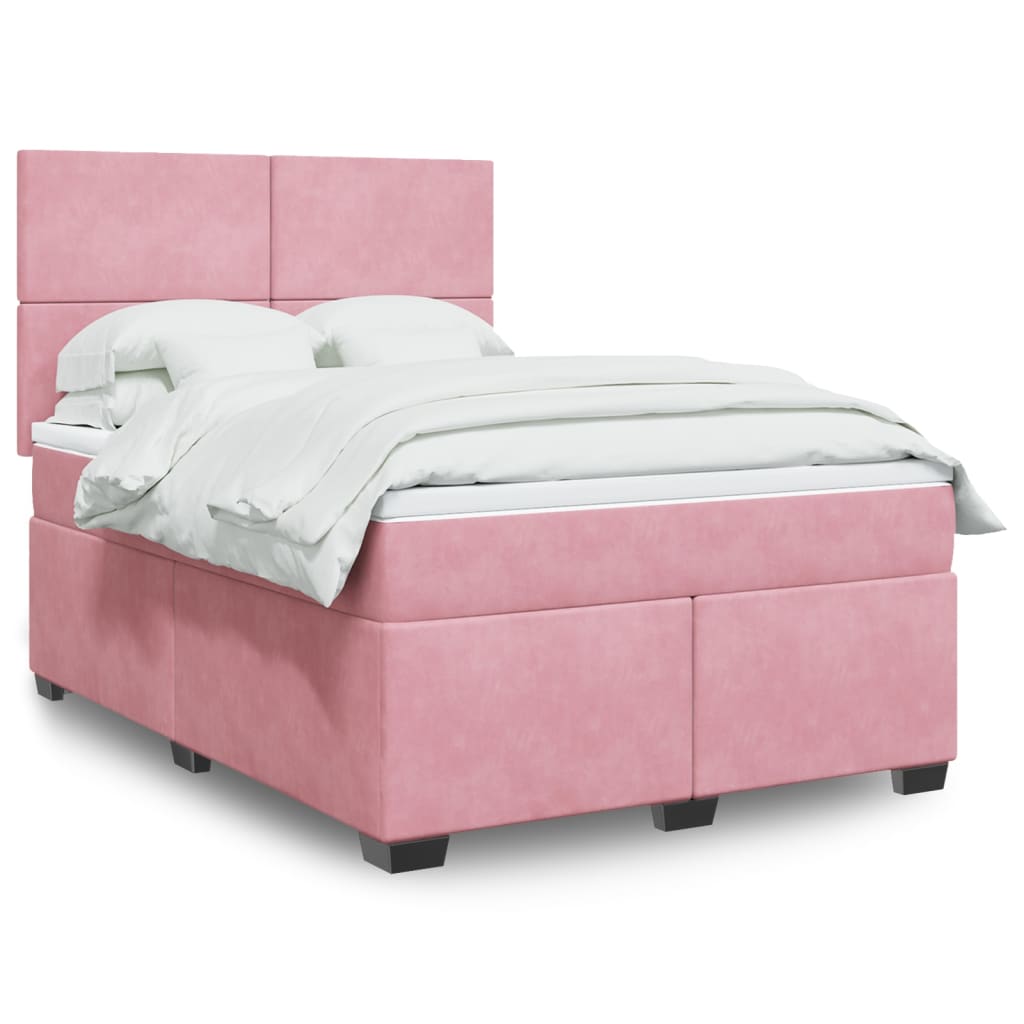 Boxspring met matras fluweel roze 140x190 cm is nu te koop bij PeponiXL, paradijselijk wonen!