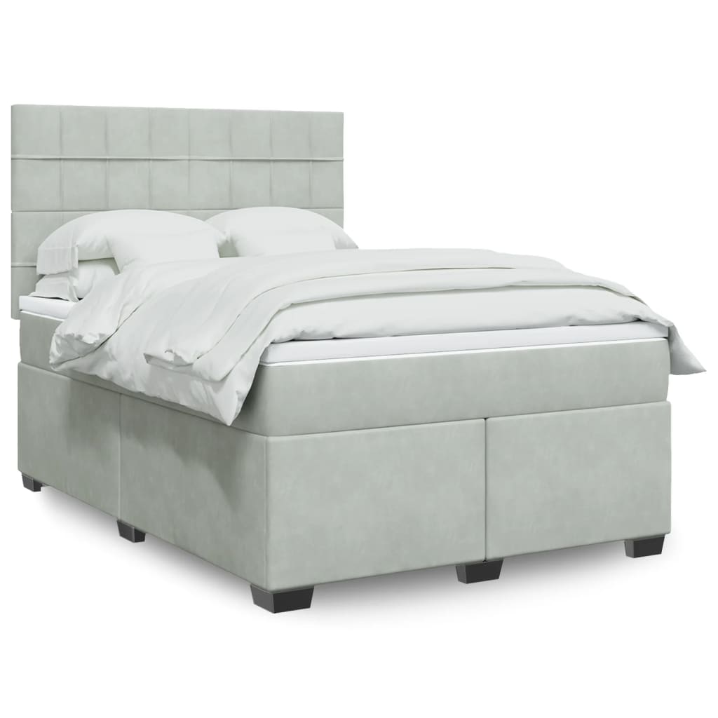 Boxspring met matras fluweel lichtgrijs 140x190 cm is nu te koop bij PeponiXL, paradijselijk wonen!