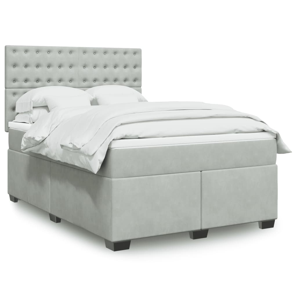 Boxspring met matras fluweel lichtgrijs 140x190 cm is nu te koop bij PeponiXL, paradijselijk wonen!