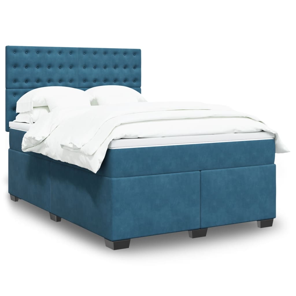 Boxspring met matras fluweel blauw 140x190 cm is nu te koop bij PeponiXL, paradijselijk wonen!