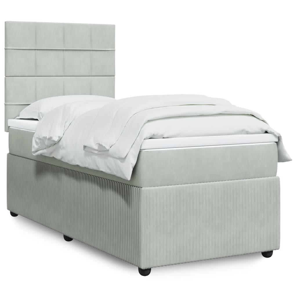 Boxspring met matras fluweel lichtgrijs 90x200 cm is nu te koop bij PeponiXL, paradijselijk wonen!