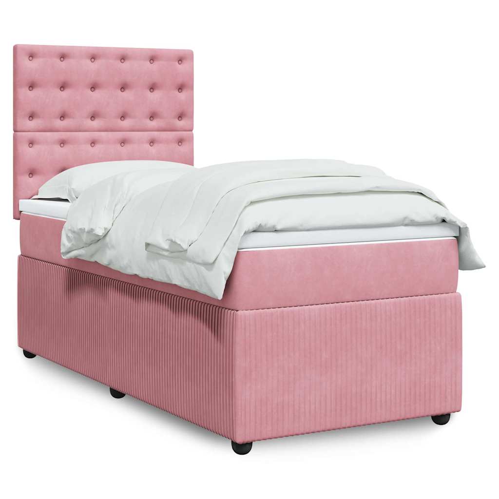 Boxspring met matras fluweel roze 90x200 cm is nu te koop bij PeponiXL, paradijselijk wonen!