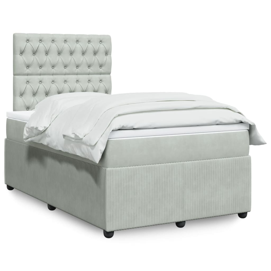 Boxspring met matras fluweel lichtgrijs 120x190 cm is nu te koop bij PeponiXL, paradijselijk wonen!