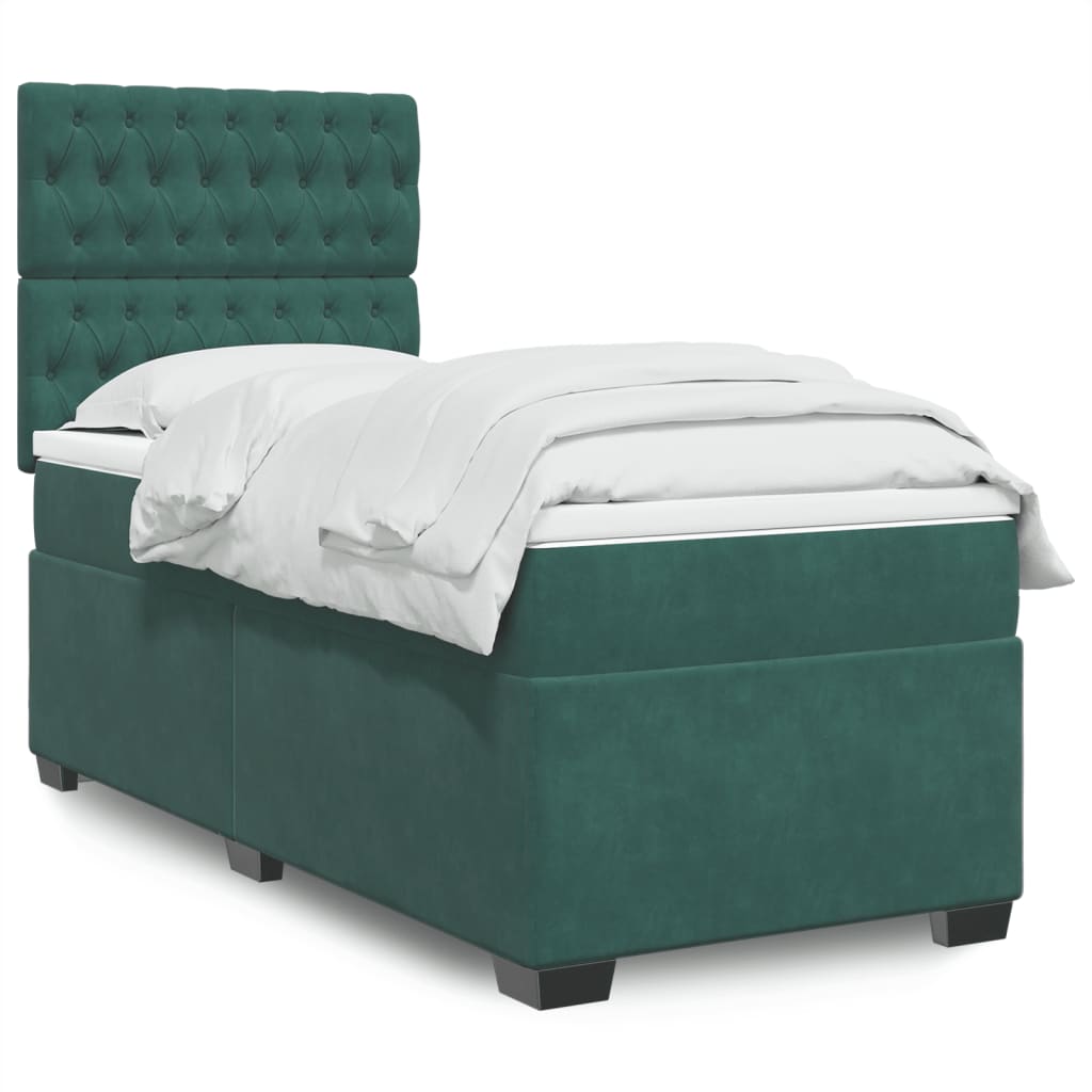 Boxspring met matras fluweel donkergroen 90x200 cm is nu te koop bij PeponiXL, paradijselijk wonen!