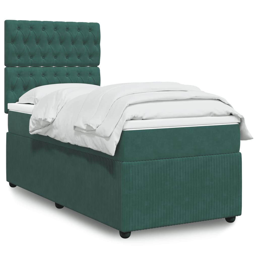 Boxspring met matras fluweel donkergroen 100x200 cm is nu te koop bij PeponiXL, paradijselijk wonen!