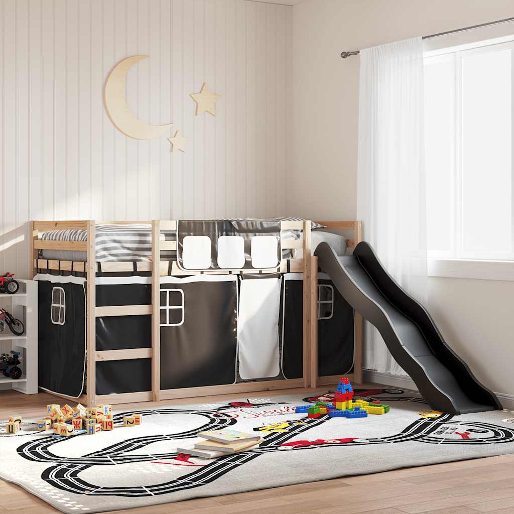 Stapelbed met glijbaan en gordijnen wit en zwart 80x200 cm is nu te koop bij PeponiXL, paradijselijk wonen!