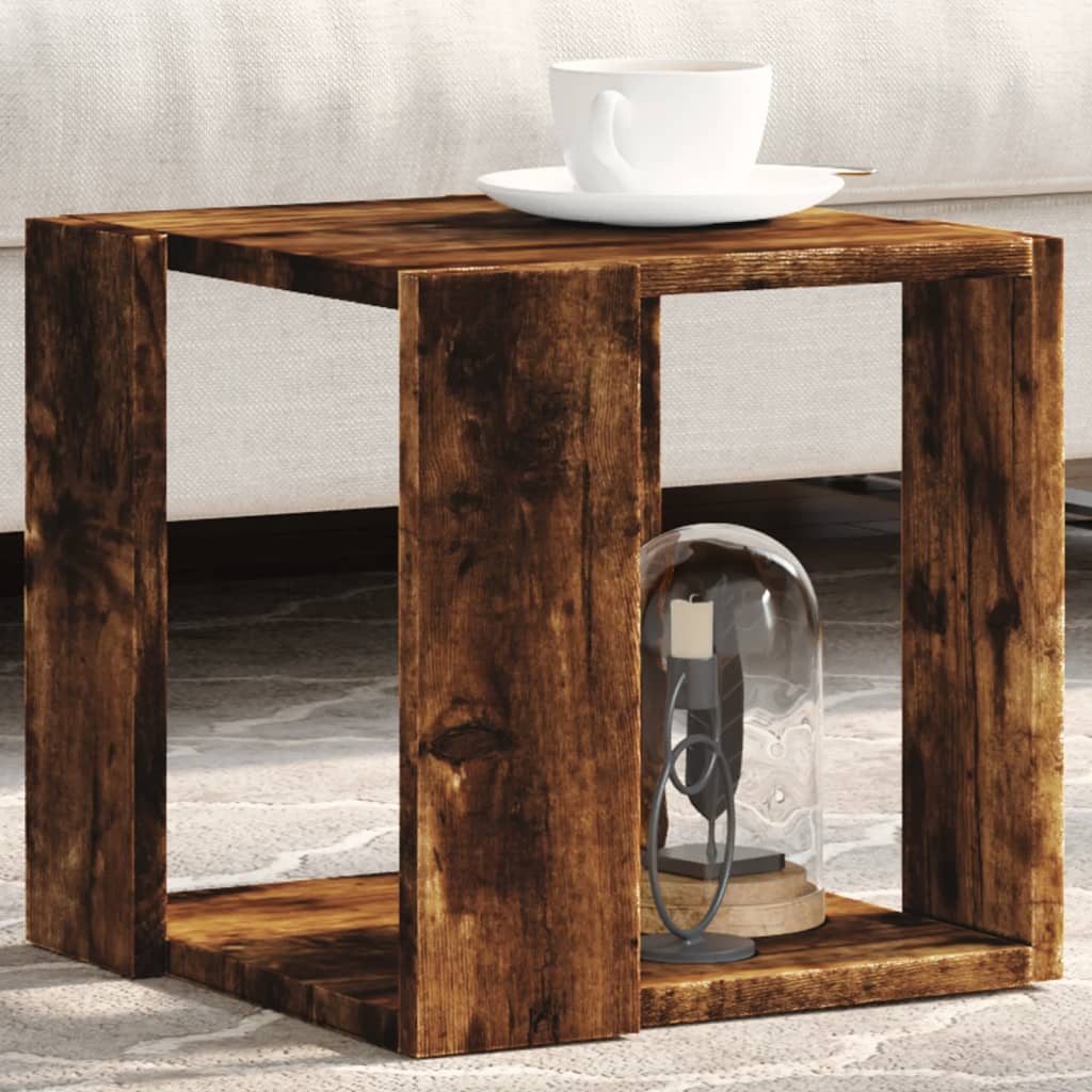 Salontafel 32x32x30 cm bewerkt hout gerookt eikenkleurig is nu te koop bij PeponiXL, paradijselijk wonen!