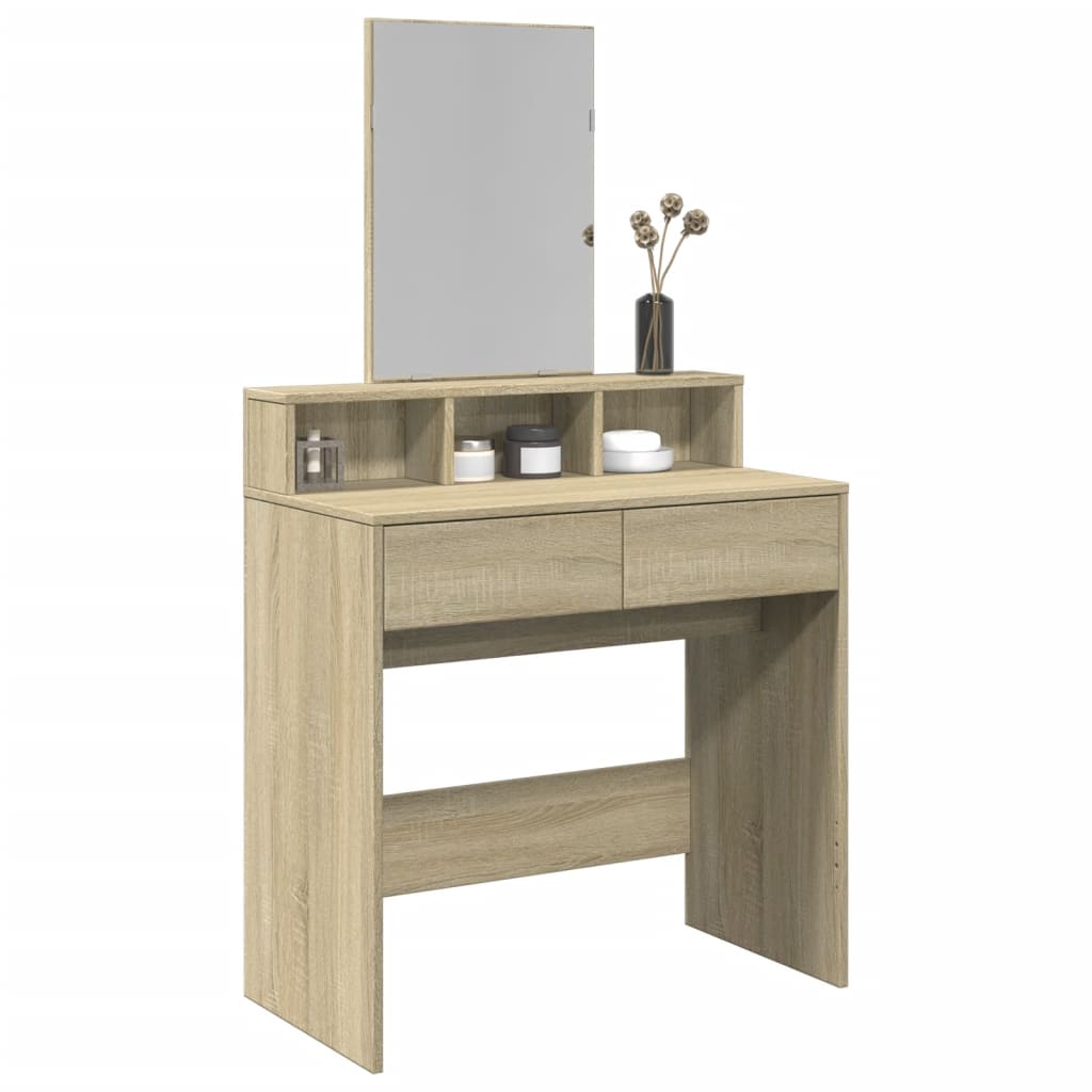 Kaptafel met spiegel 80x41x144,5 cm sonoma eikenkleurig is nu te koop bij PeponiXL, paradijselijk wonen!