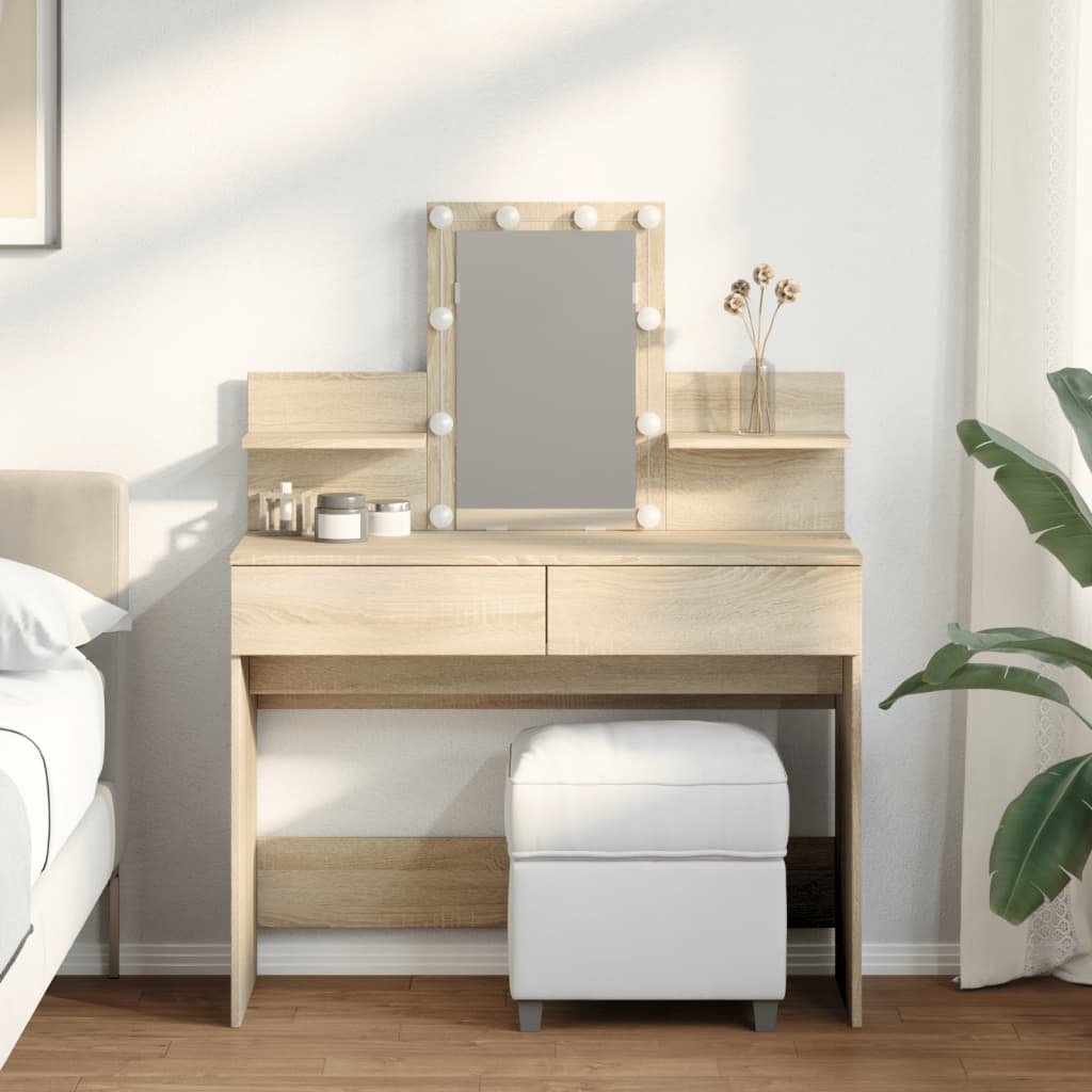 Kaptafel met LED-verlichting 100x40x130 cm sonoma eikenkleurig is nu te koop bij PeponiXL, paradijselijk wonen!