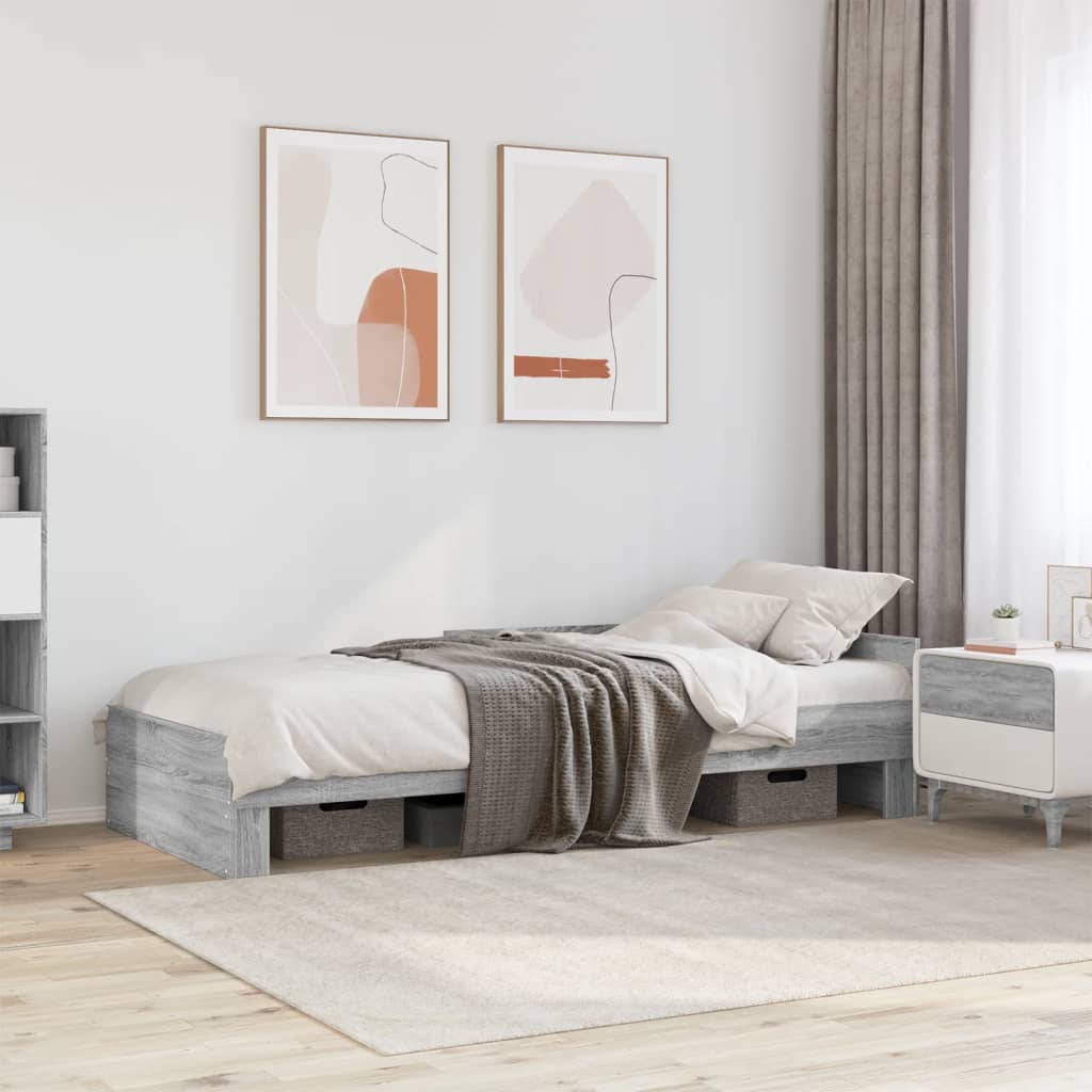 Bedframe bewerkt hout grijs sonoma eikenkleurig 90x200 cm is nu te koop bij PeponiXL, paradijselijk wonen!