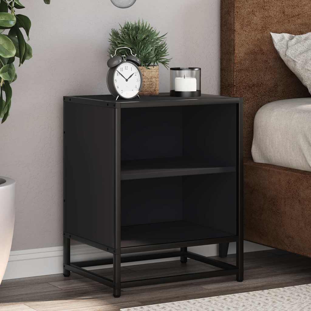 Nachtkastjes 2 st 40x31x50 cm bewerkt hout en metaal zwart is nu te koop bij PeponiXL, paradijselijk wonen!