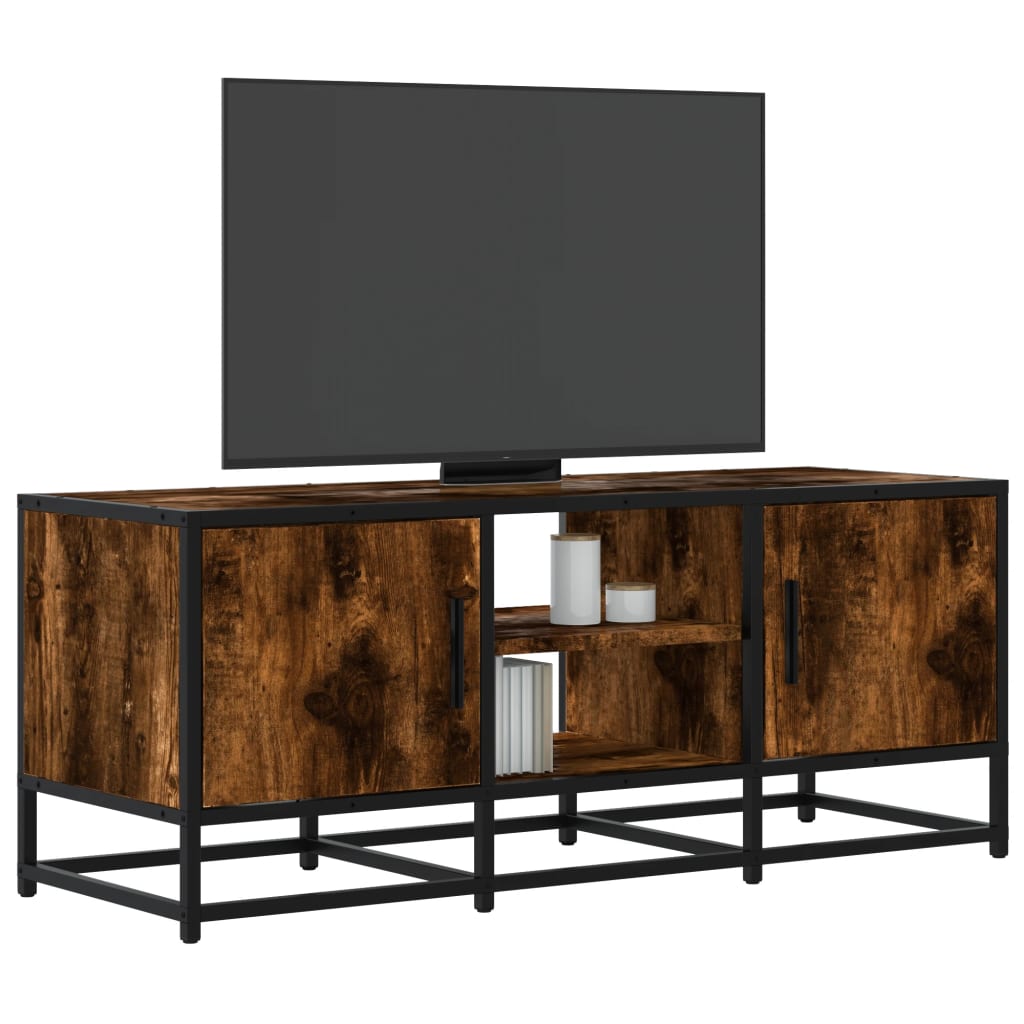 Tv-meubel 100x35x41 cm bewerkt hout metaal gerookt eikenkleurig is nu te koop bij PeponiXL, paradijselijk wonen!