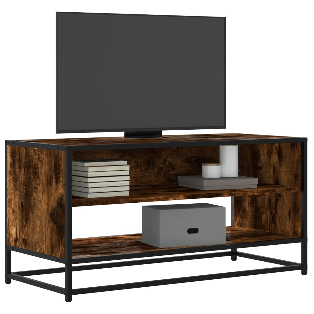 Tv-meubel 91x40x46 cm bewerkt hout metaal gerookt eikenkleurig is nu te koop bij PeponiXL, paradijselijk wonen!