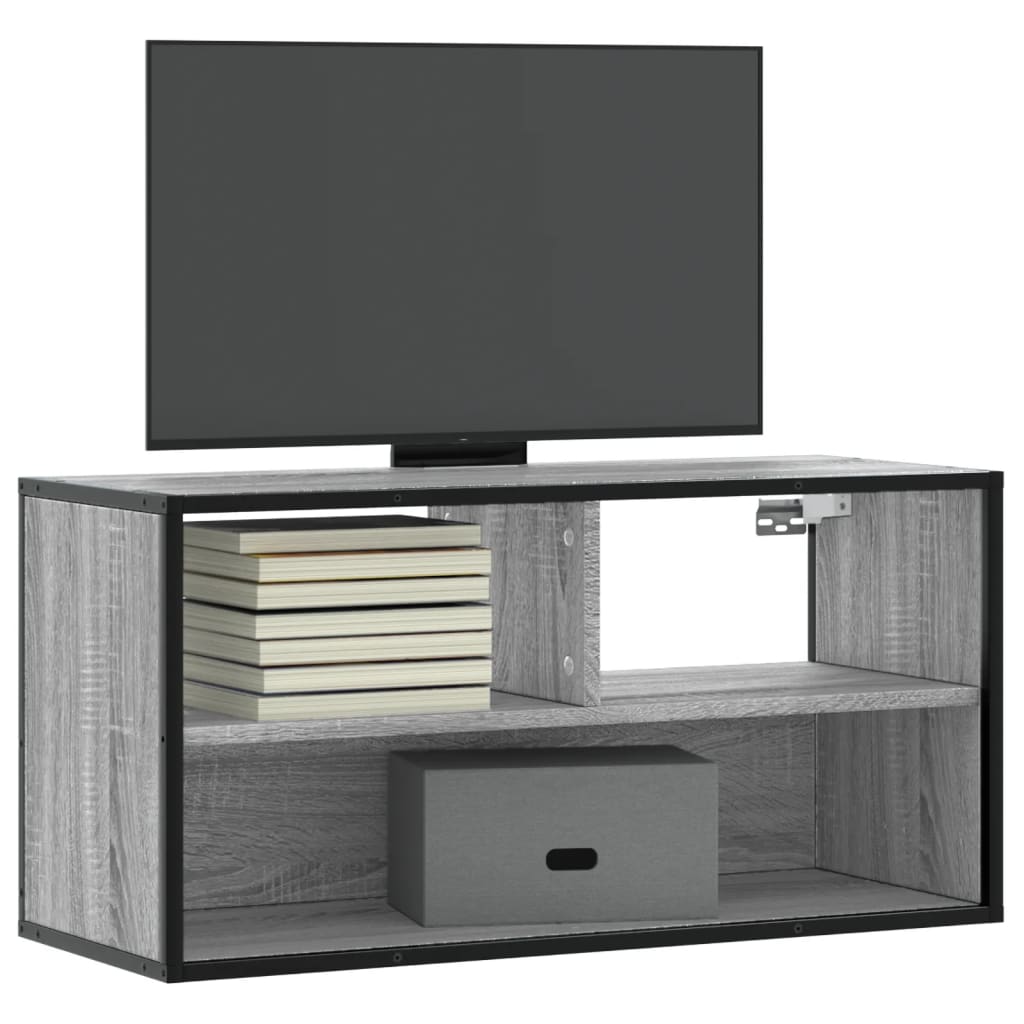 Tv-meubel 80x31x39,5 cm bewerkt hout metaal grijs sonoma eiken is nu te koop bij PeponiXL, paradijselijk wonen!