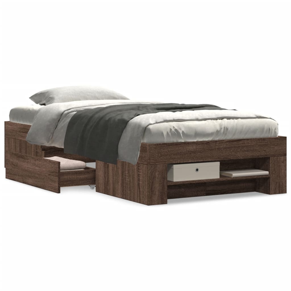 Bedframe zonder matras bewerkt hout bruin eikenkleur 75x190 cm is nu te koop bij PeponiXL, paradijselijk wonen!