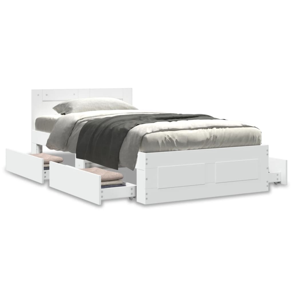 Bedframe met hoofdbord bewerkt hout wit 75x190 cm is nu te koop bij PeponiXL, paradijselijk wonen!