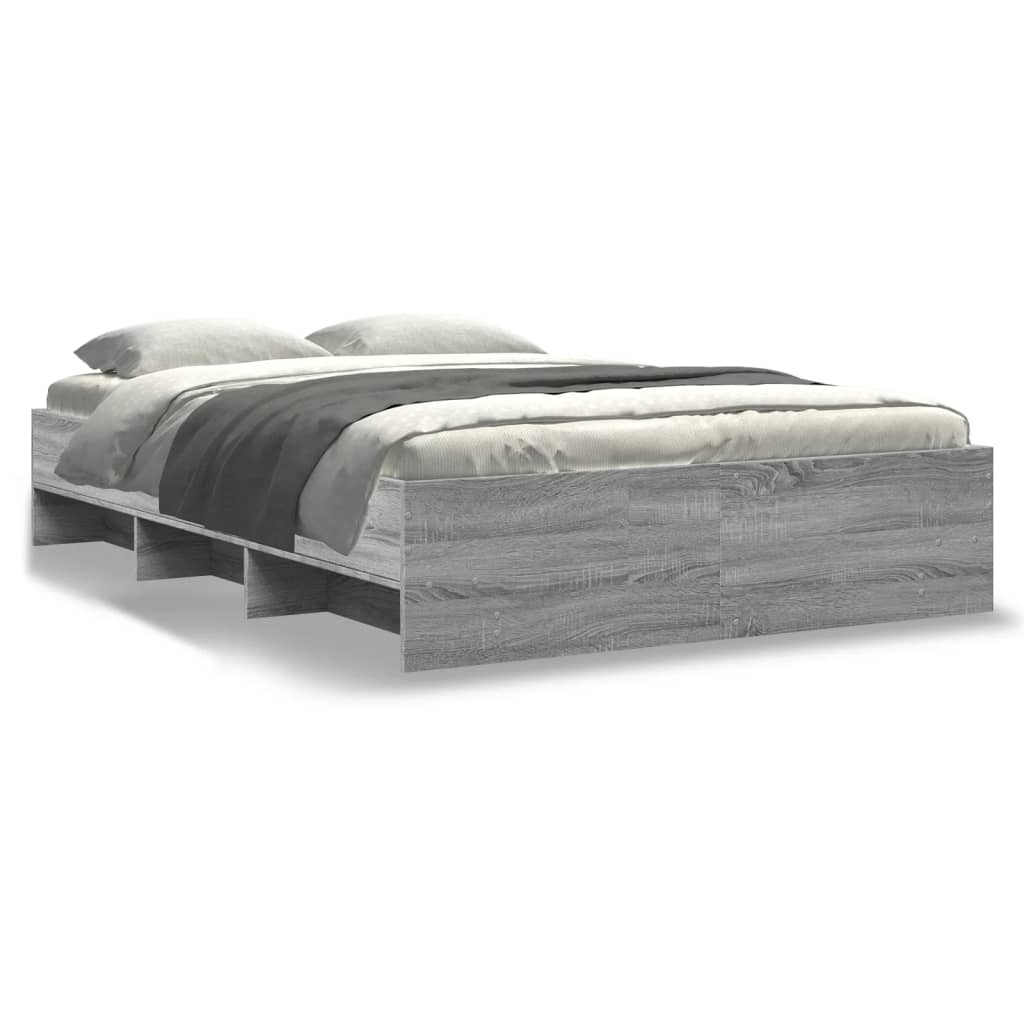 Bedframe bewerkt hout grijs sonoma eikenkleurig 140x200 cm is nu te koop bij PeponiXL, paradijselijk wonen!