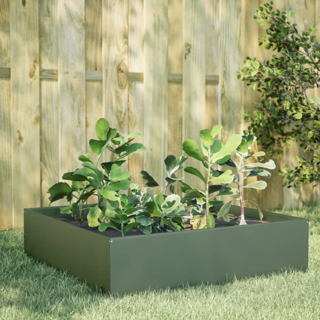 Plantenbak verhoogd 100x100x41 cm staal olijfgroen is nu te koop bij PeponiXL, paradijselijk wonen!