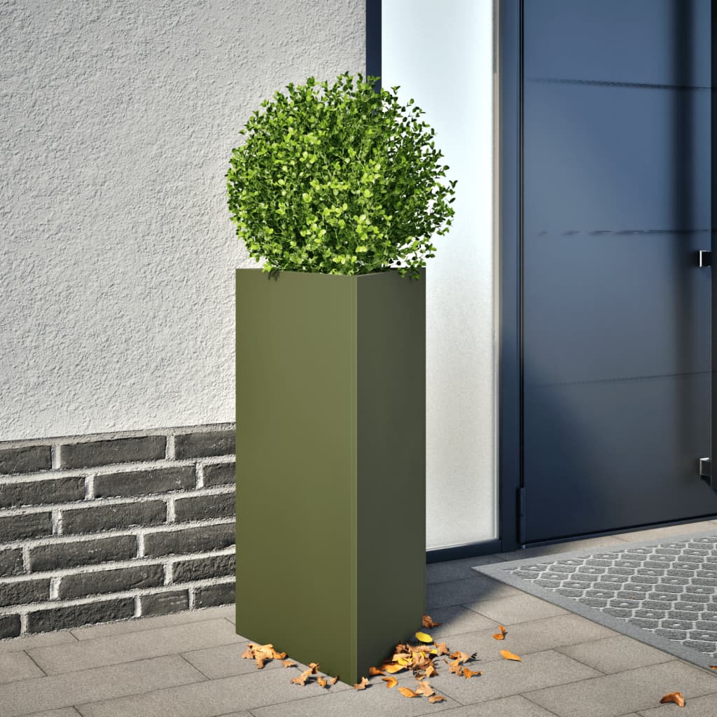 Plantenbakken 2 st driehoek 40x34,5x75 cm staal olijfgroen is nu te koop bij PeponiXL, paradijselijk wonen!