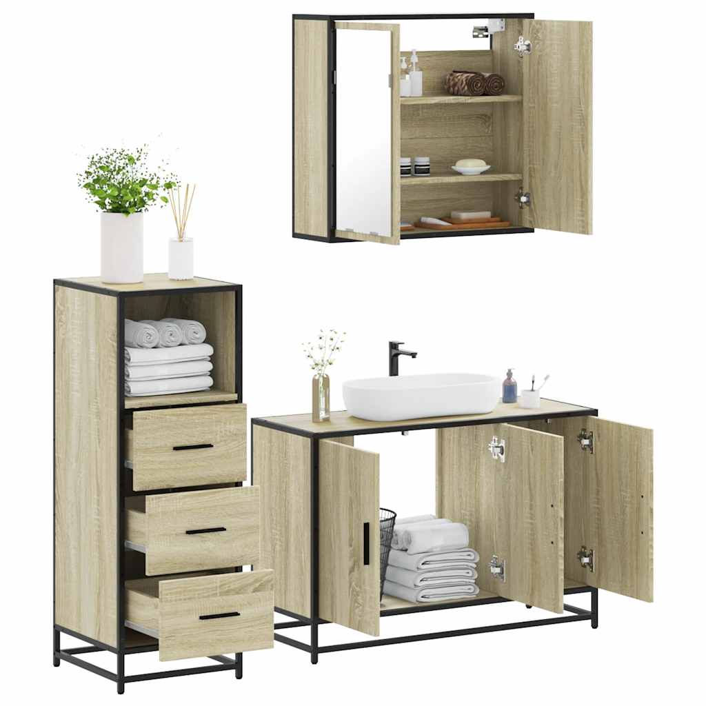 3-delige Badkamermeubelset bewerkt hout sonoma eikenkleurig is nu te koop bij PeponiXL, paradijselijk wonen!