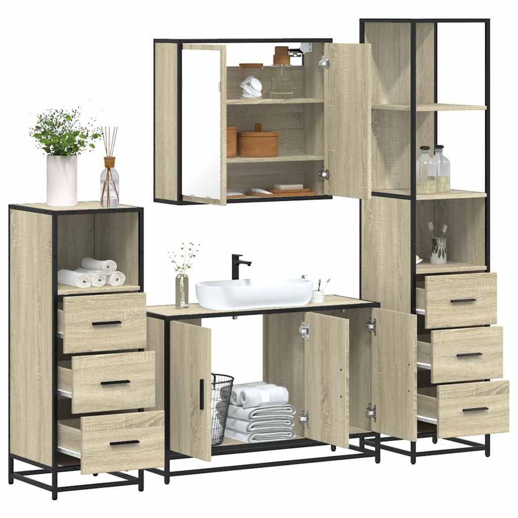 4-delige Badkamermeubelset bewerkt hout sonoma eikenkleurig is nu te koop bij PeponiXL, paradijselijk wonen!