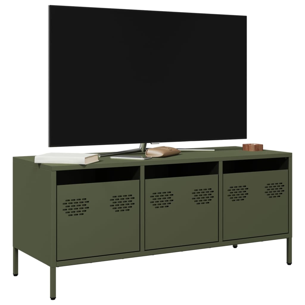 Tv-meubel 101,5x39x43,5 cm koudgewalst staal olijfgroen is nu te koop bij PeponiXL, paradijselijk wonen!