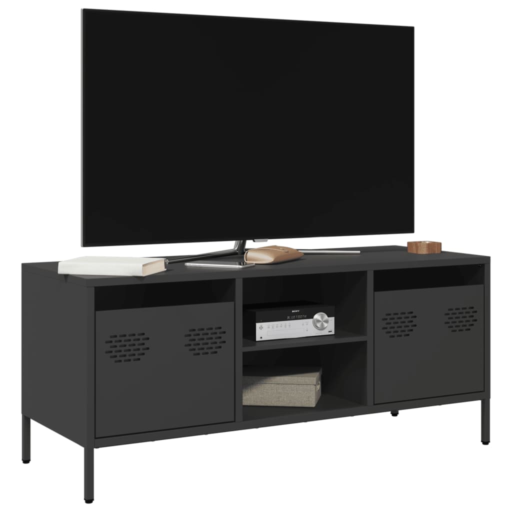Tv-meubel 101,5x39x43,5 cm koudgewalst staal zwart is nu te koop bij PeponiXL, paradijselijk wonen!