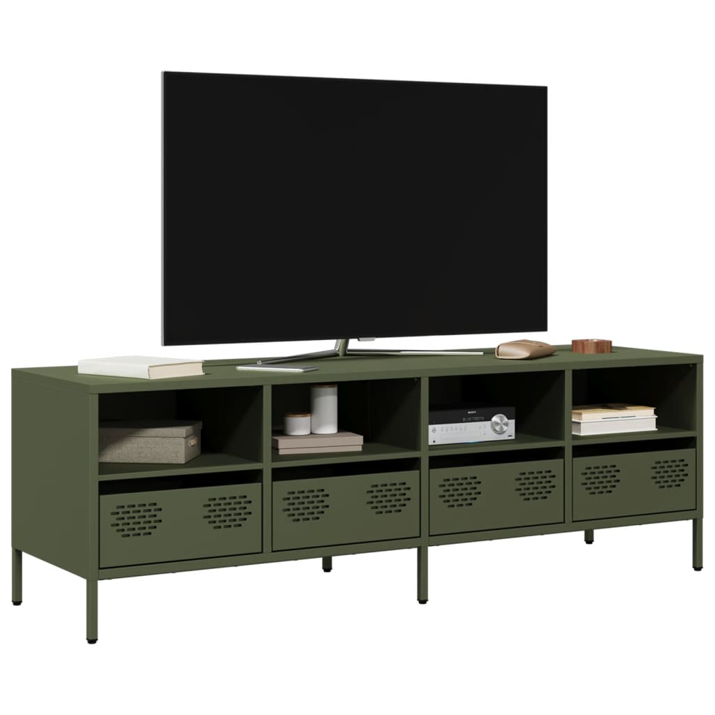 Tv-meubel 135x39x43,5 cm koudgewalst staal olijfgroen is nu te koop bij PeponiXL, paradijselijk wonen!