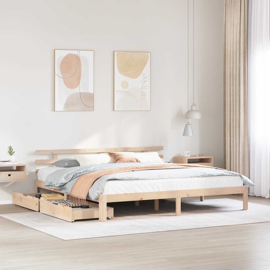 Bedframe met lades massief grenenhout 200x200 cm is nu te koop bij PeponiXL, paradijselijk wonen!