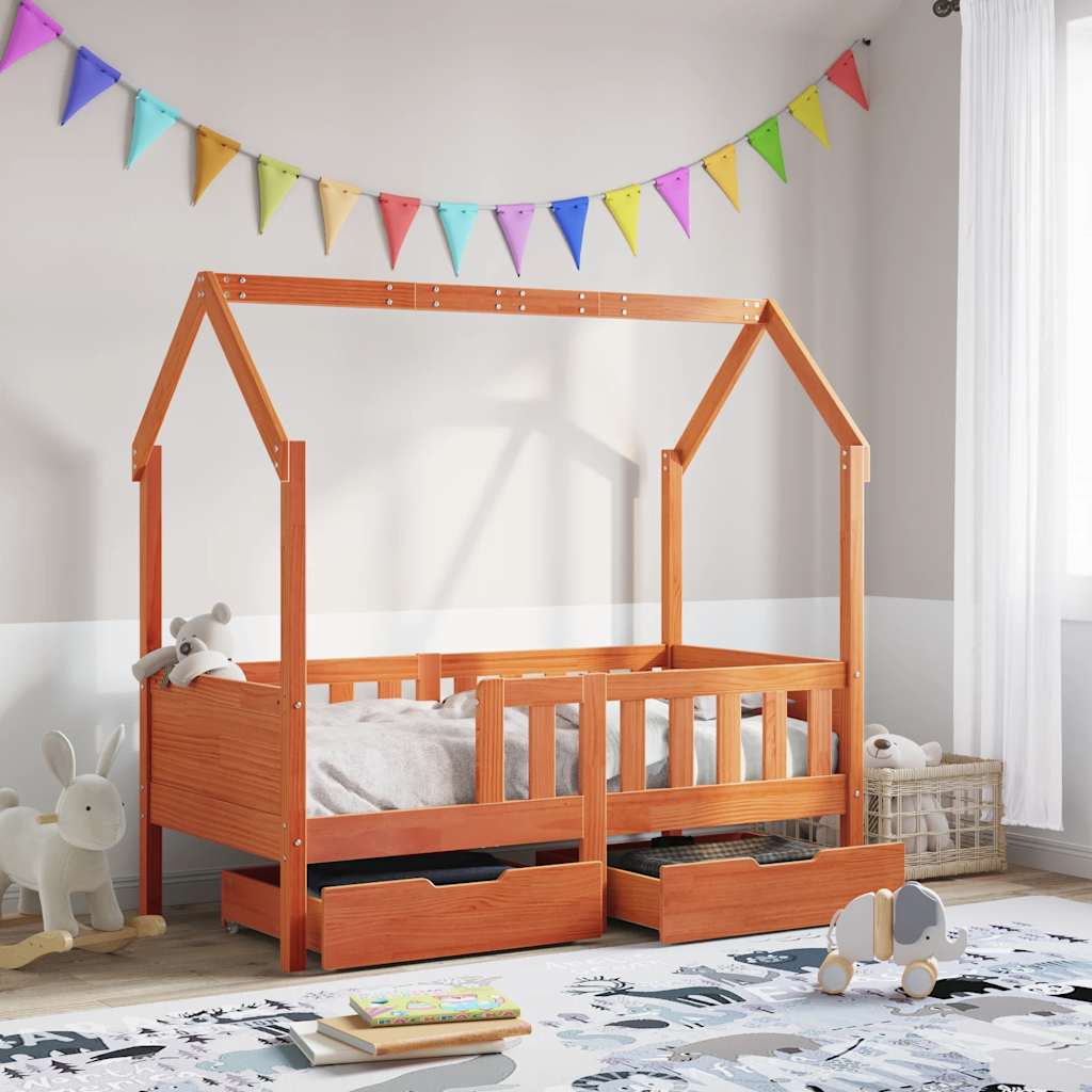 Kinderbedframe met lades 70x140 cm massief grenenhout is nu te koop bij PeponiXL, paradijselijk wonen!
