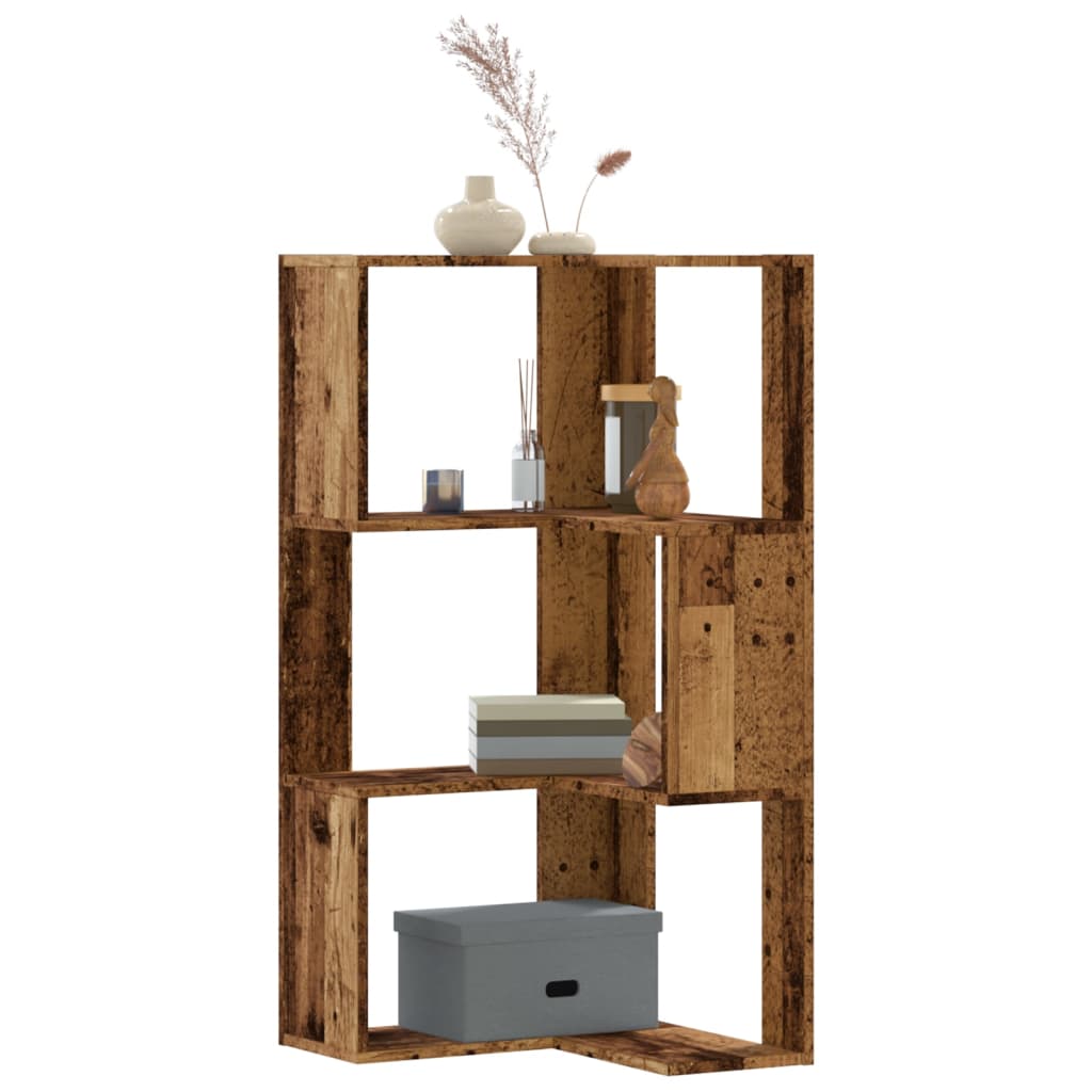 Boekenkast 3-laags hoek 50x50x102 cm bewerkt hout oud houtkleur is nu te koop bij PeponiXL, paradijselijk wonen!