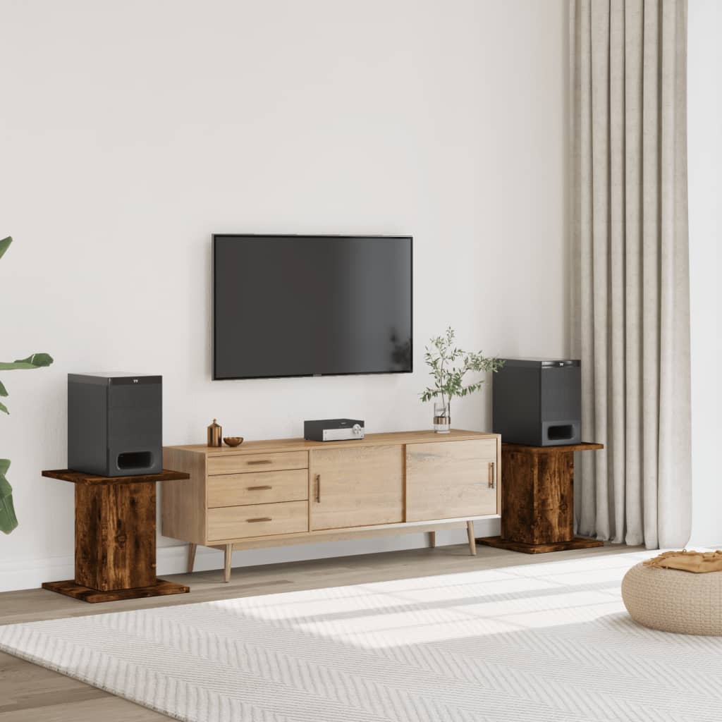 Speakerstandaards 2 st 30x30x40 cm bewerkt hout gerookt eiken is nu te koop bij PeponiXL, paradijselijk wonen!