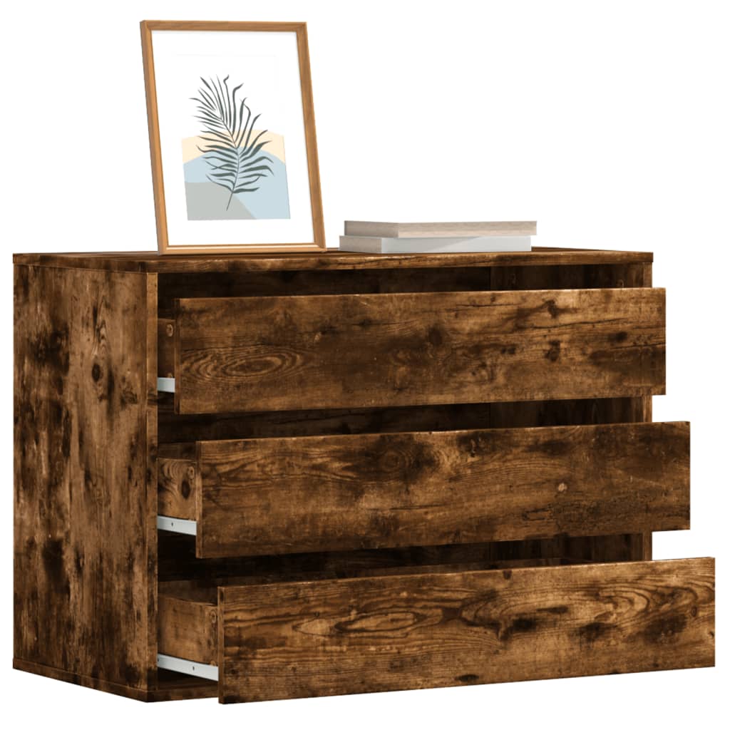 Ladekast 80x41x58 cm bewerkt hout gerookt eikenkleurig is nu te koop bij PeponiXL, paradijselijk wonen!