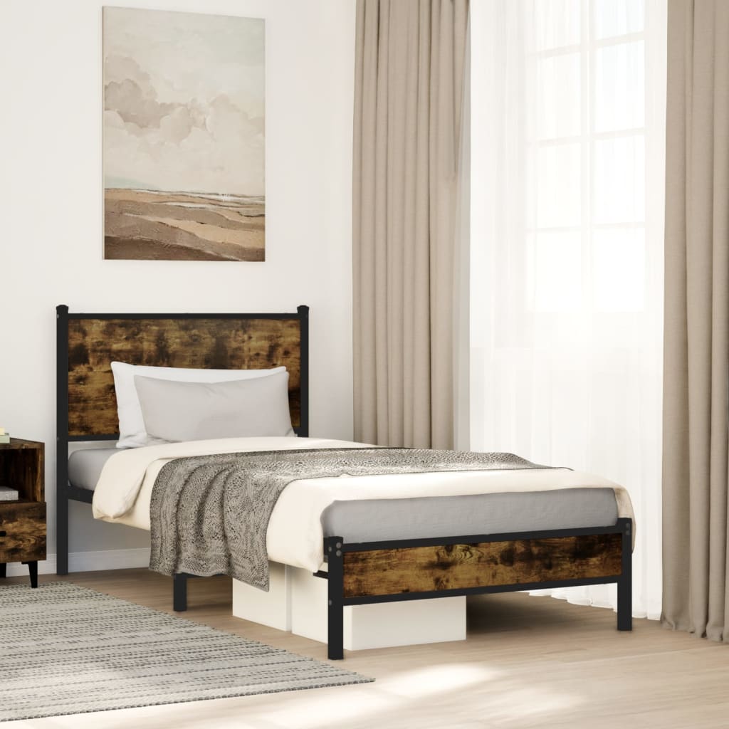 Bedframe zonder matras metaal gerookt eikenkleurig 75x190 cm is nu te koop bij PeponiXL, paradijselijk wonen!