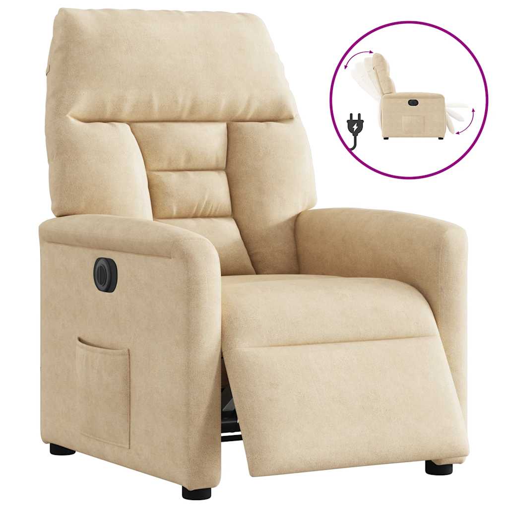 Fauteuil verstelbaar elektrisch microvezelstof crèmekleurig is nu te koop bij PeponiXL, paradijselijk wonen!