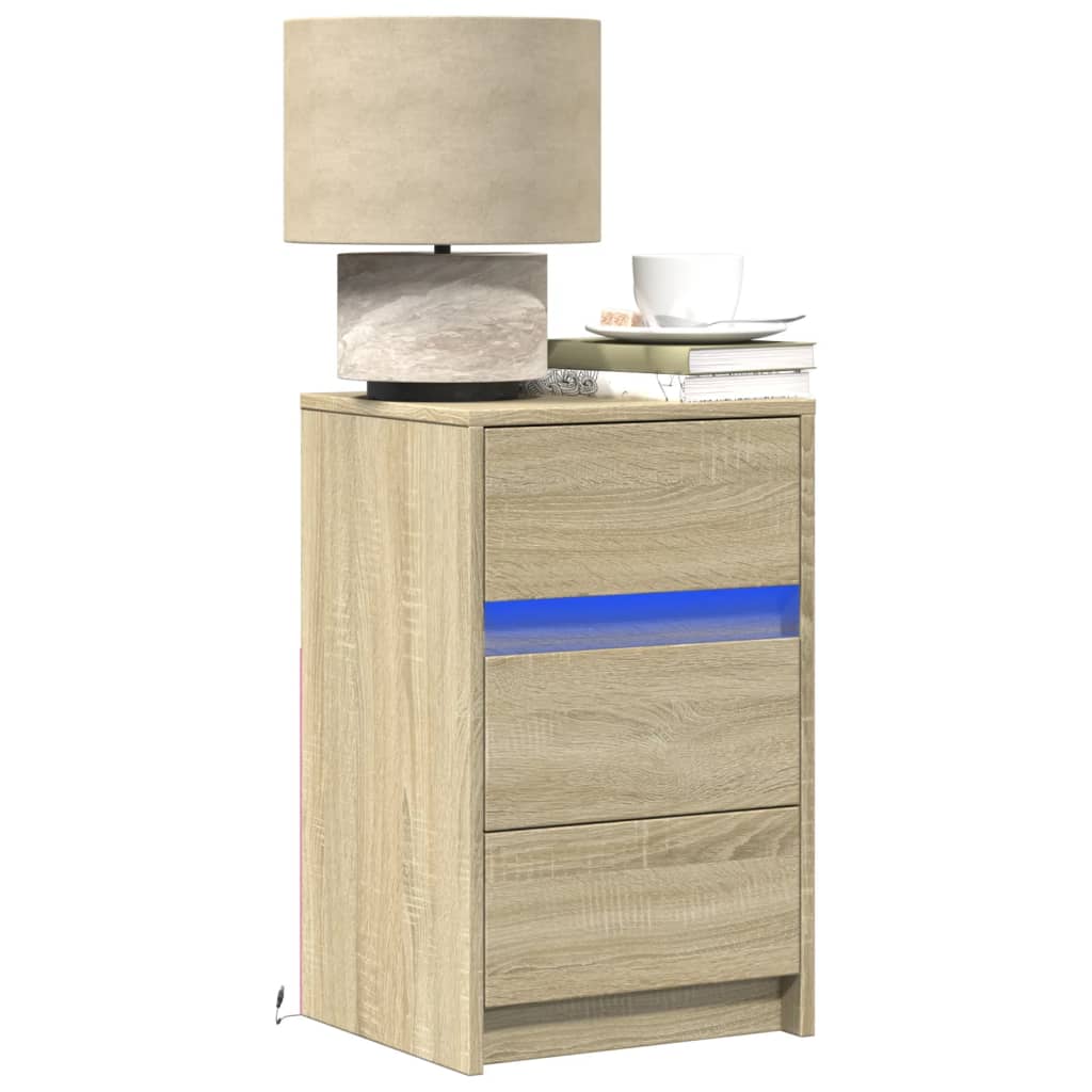 Nachtkastje met LED-verlichting bewerkt hout sonoma eikenkleur is nu te koop bij PeponiXL, paradijselijk wonen!
