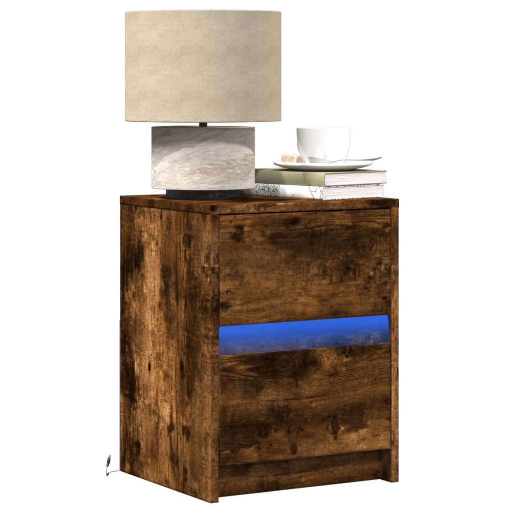 Nachtkastjes met LED 2 st bewerkt hout gerookt eikenkleurig is nu te koop bij PeponiXL, paradijselijk wonen!