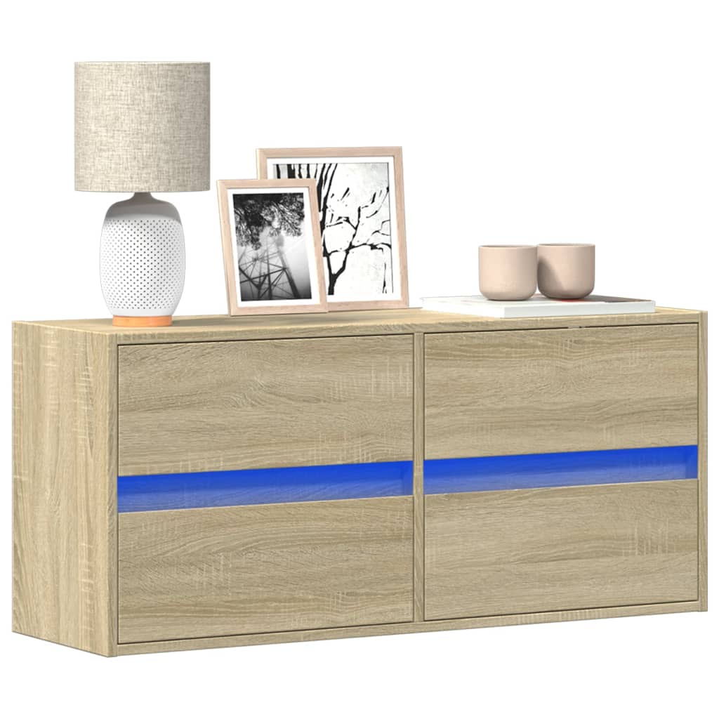 Tv-wandmeubel met LED-verlichting 100x31x45 cm sonoma eiken is nu te koop bij PeponiXL, paradijselijk wonen!