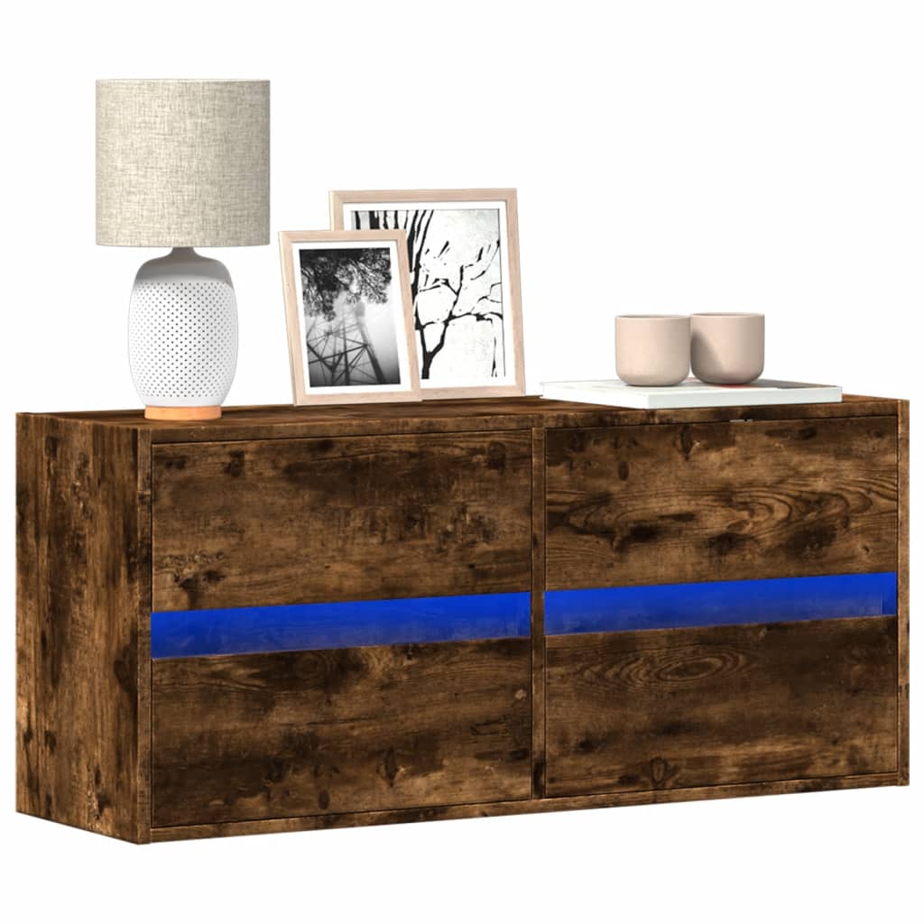 Tv-wandmeubel met LED-verlichting 100x31x45 cm gerookt eiken is nu te koop bij PeponiXL, paradijselijk wonen!
