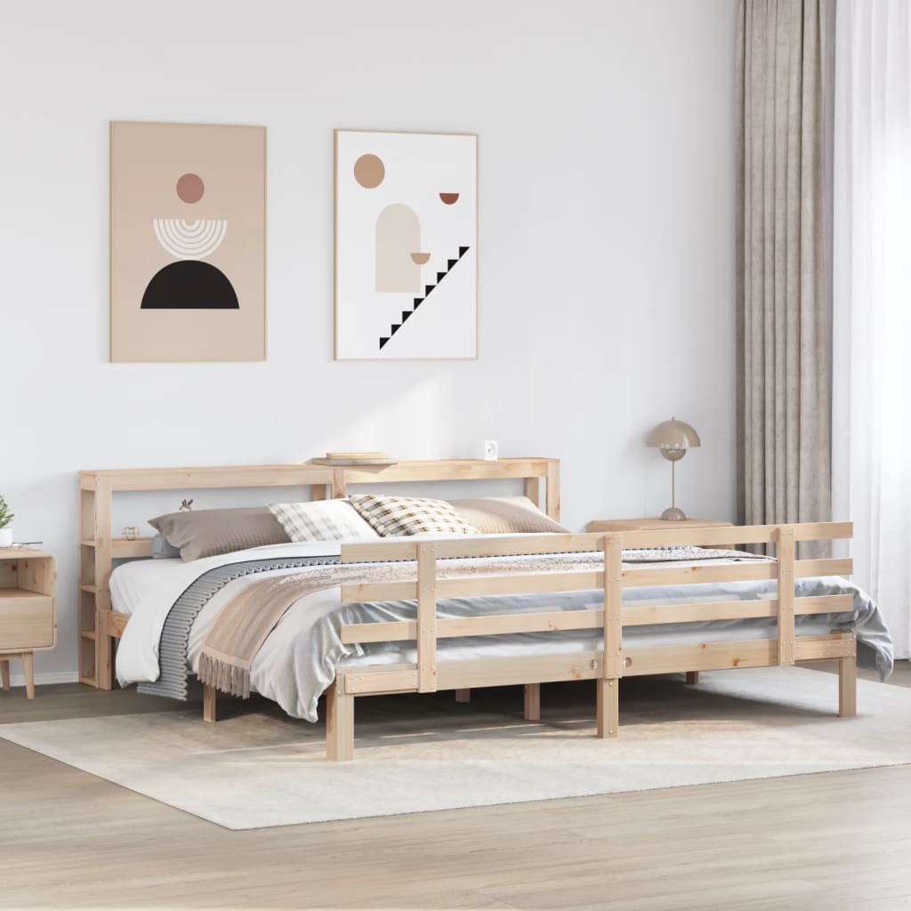 Bedframe met hoofdbord massief grenenhout 200x200 cm is nu te koop bij PeponiXL, paradijselijk wonen!