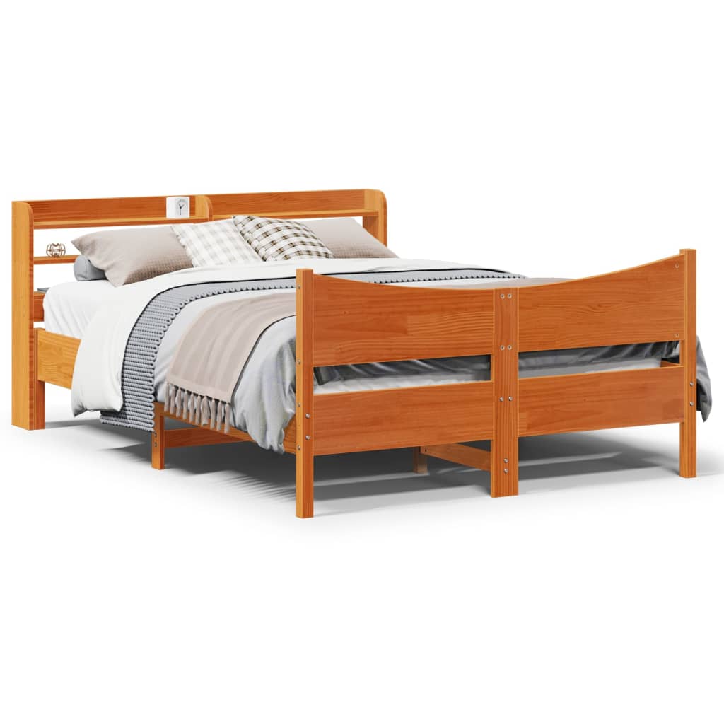 Bedframe met hoofdbord massief grenenhout wasbruin 150x200 cm is nu te koop bij PeponiXL, paradijselijk wonen!