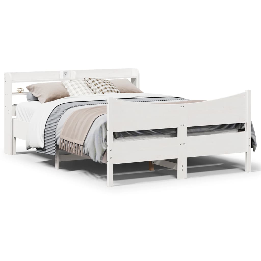 Bedframe met hoofdbord massief grenenhout wit 135x190 cm is nu te koop bij PeponiXL, paradijselijk wonen!