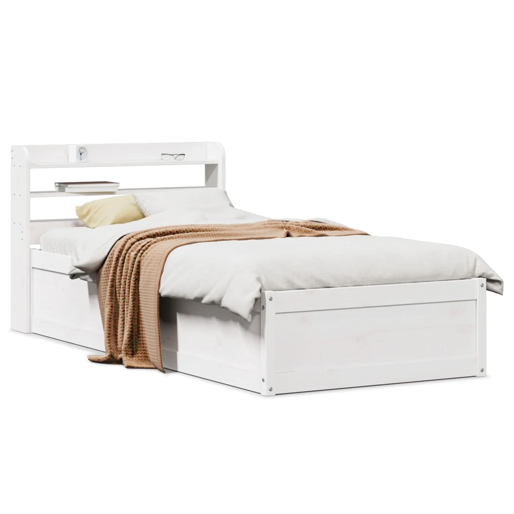 Bedframe met hoofdbord massief grenenhout wit 75x190 cm is nu te koop bij PeponiXL, paradijselijk wonen!