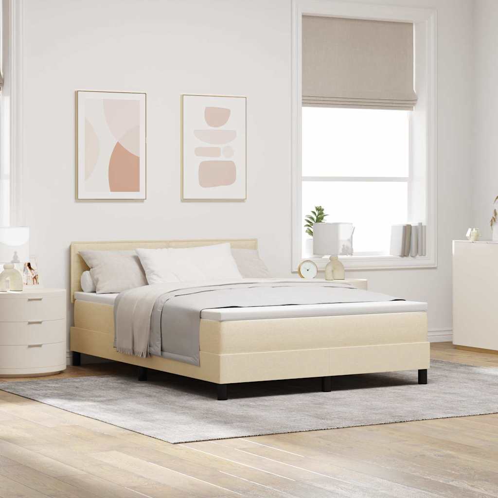 Boxspringbed met kussen met hoofdeinde Crème 140 x 190 cm Stof is nu te koop bij PeponiXL, paradijselijk wonen!