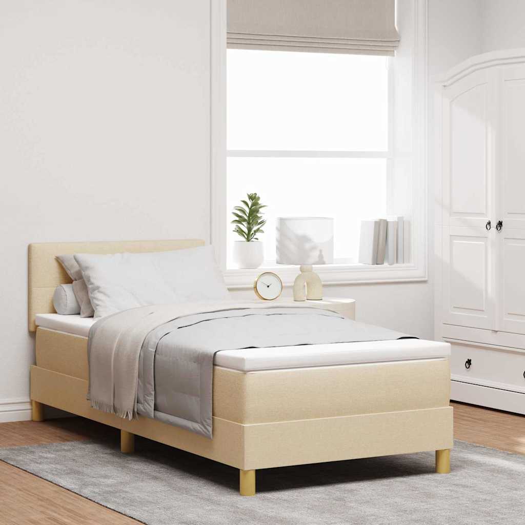 Boxspringbed met kussen met hoofdeinde Crème 100 x 200 cm Stof is nu te koop bij PeponiXL, paradijselijk wonen!